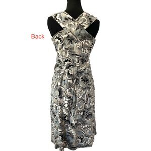 Synergy Organic Clothing Floral Paisley Dress Womens Medium Blue Grey V Neck